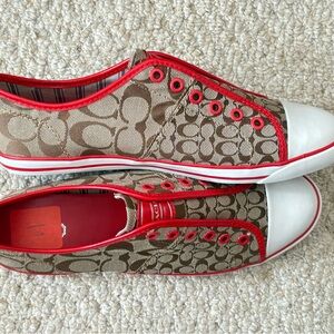 Coach Women's Tan and Red Sneakers Size 11